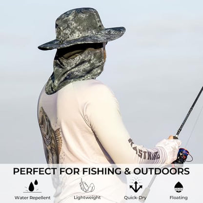 KastKing Sol Armis UPF 50 Boonie Hat - Sun Protection Hat, Fishing Hat, Beach & Hiking Hat, Paddling - color: D1: Boulder Camo Obsidian, size: With Neck Shield