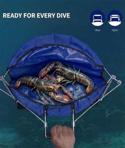 Blue Reef Lobster Catch Bag 30" x 24" – One-Hand Squeeze Open & Auto-Close, Extra Large Spearfishing & Diving Net Bag, Durable Nylon Mesh with Stainless Steel Frame for Lobster, Crab & Fish Catching