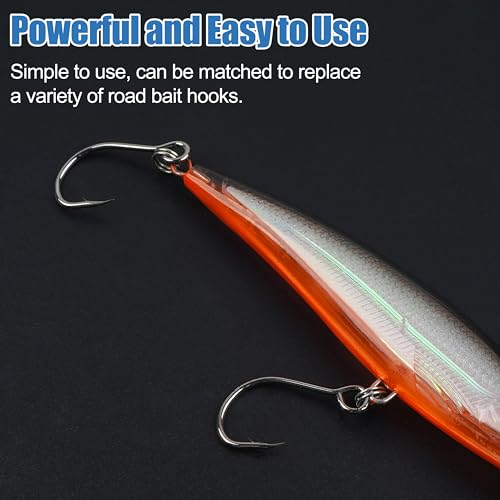 Fishing Inline Single Hooks - 60pcs/Box Single Replacement Hooks for Fishing Baits Lures Plugs Large Eye with Barbed for Saltwater Freshwater #4#2# 1# 1/0 2/0 - size: 5 sizes mixed