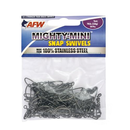 American Fishing Wire Fishing Swivels - Mighty Mini 100% Stainless Steel Snap Crane Swivels, 3X Stronger Than Brass, For Terminal Tackle Box, Up to 600lb Test - Fishing Gear for Fishing Line Leaders - style: #6, 70 Lb, 50 Pc