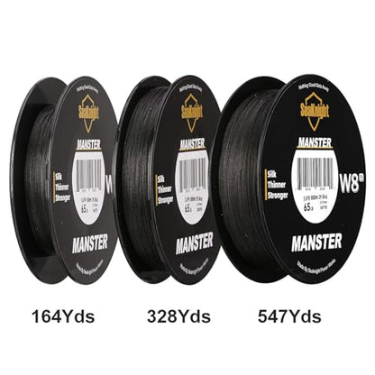 SeaKnight MANSTER W8 II 8 Strand Braided Fishing Line -Super Strong, Abrasion Resistant, No Stretch Braided Line-15LB to 100LB Test for Saltwater and Freshwater Fishing Line Braid - color: 8Strands Black, size: 22LB (547 Yards)