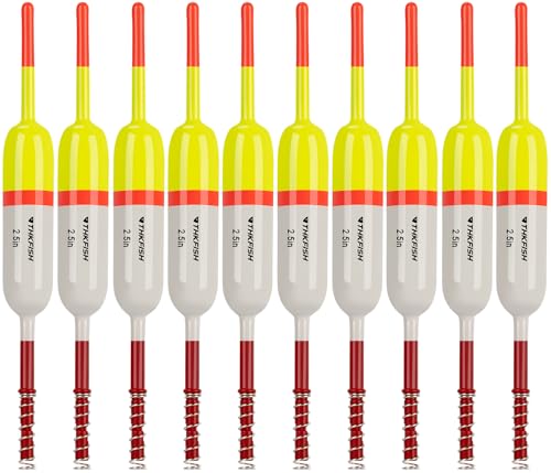 THKFISH Fishing Bobbers Fishing Floats and Bobbers Slip Bobbers for Fishing Balsa Floats Crappie Fishing Bobbers Fixed Bobber (1.5"X0.59"X5.4") (2.5"X0.59"X5.4") - color: Yellow-White-2IN
