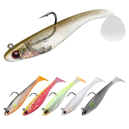TRUSCEND Shadtale Easy Catch Soft Fishing Lures with BKK Hooks - Trembly Sinking and Vibrating Swim for More Bites, Pre-Rigged Swimbaits for Bass, Trout, Crappie, Walleye, Freshwater Saltwater Fishing - color: 2.5",1/6oz