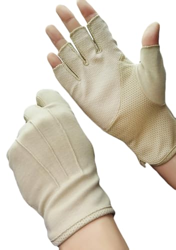 JIAHG Women Men's Driving Gloves Summer UV Sun Glove Non Slip Touchscreen Cotton Gloves Outdoor Sunblock Mittens for Cycling - color: Cotton-beige Half figner