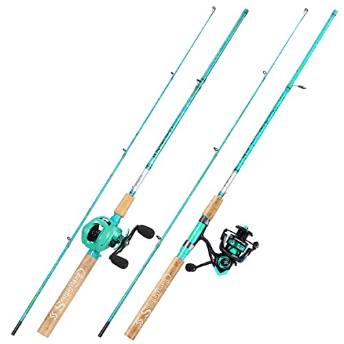 Sougayilang Fishing Rod and Reel Combo, 2-Piece 5-Foot 6-Inch Graphite & Fiberglass Rod, Durable and Strong, Quickset Anti-Reverse Fishing Reel (1Pack/2Pack) - color: Mix Combo - Right- 2PACKS