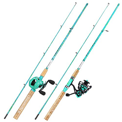 Sougayilang Fishing Rod and Reel Combo, 2-Piece 5-Foot 6-Inch Graphite & Fiberglass Rod, Durable and Strong, Quickset Anti-Reverse Fishing Reel (1Pack/2Pack) - color: Mix Combo - Right- 2PACKS