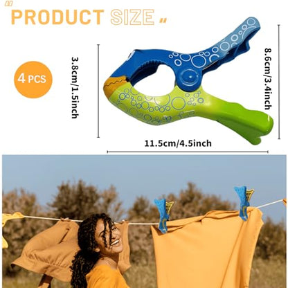 Wezdopu 4PCS Beach Towel Clips Anemonefish Towel Clips for Beach Chairs Large Clips for Drying Quilt Clothes Patio Beach Accessories