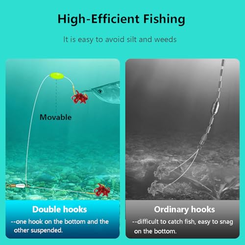 AMHDV Small Pre Tied Fishing Hooks, Double Hook with Line Reverse Bottom Floats - size: 14# (1.1-3.3lb)