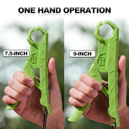SNAIL TRAIL 9'' Floating Fish Gripper, Fishing Grabber | Catfish Mouth Pliers, Caught Bass Holder, Digital Scale Hook Clamp, Saltwater Lip Grip Tool with Lanyard, Gifts for Men - color: Green