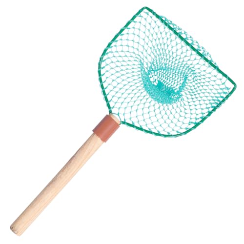 Totority Wood Handle Fishing Net 30cm Large Mesh Landing Net Portable Wear-Resistant Handheld Fishing Basket for Freshwater Fish Catching