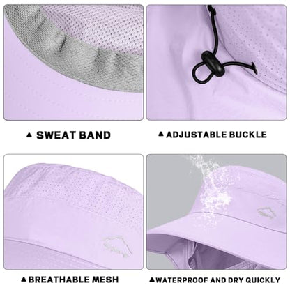 Rosoz Sun Hat for Men Women with Neck Flap,Wide Brim UPF50+ Fishing Hat with Detachable Face Cover Outdoor Sun Protection Hat - color: 1pack-purple