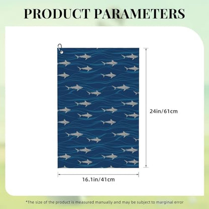 Supdreamc Premium Microfiber Golf Towel 24x16 Inch with Carabiner Clip, Grey Sharks Blue, Highly Absorbent Quick Dry for Cleaning & Personal Care - color: Style (110)