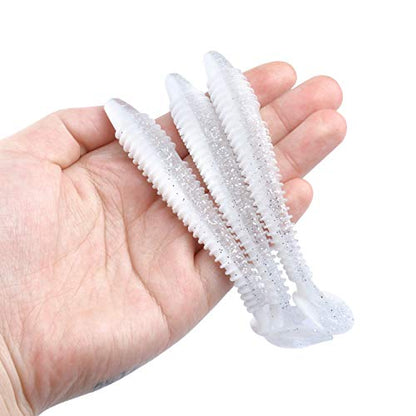 Paddle Tail Swimbaits 100/80/50PCS, 5/4/3/2 inch Soft Fishing Lures Bulk Pack – Durable Lifelike Action Lures for Bass, Trout, Crappie – Freshwater & Saltwater Fishing Gifts - color: White Pearl, size: 4in, 80pcs