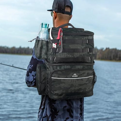 MATEIN Fishing Backpack, Water Resistant Tackle Storage Bag with Rod Holders & Cooler, Fishing Gifts for Men - color: Camouflage - Large