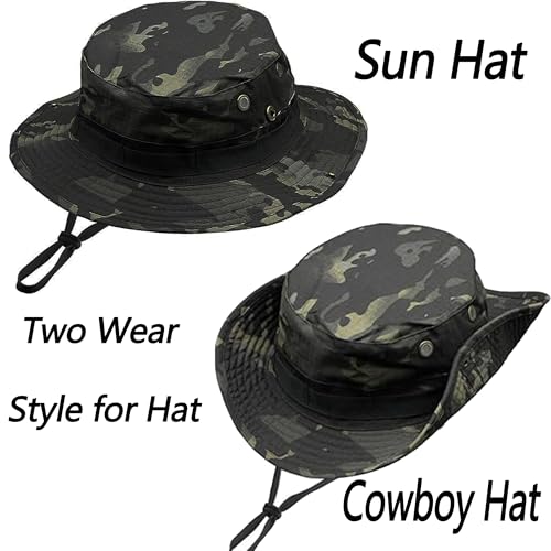 Men Camo Sun Hat Neck Mask Balaclava Set Sun Protection Boonie Fishing Hat Hiking Cycling Outdoor Sport Windproof