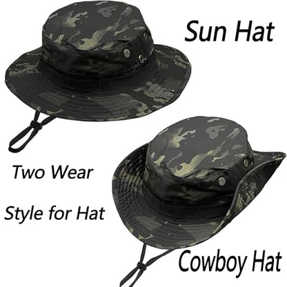 Men Camo Sun Hat Neck Mask Balaclava Set Sun Protection Boonie Fishing Hat Hiking Cycling Outdoor Sport Windproof