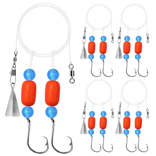 Pompano Rigs for Surf Fishing Saltwater Floats Catfishing Pompano Fishing Rigs with Double Circle Hooks and Pyramid Sinker 5pcs/8pcs - color: orange - 5pcs