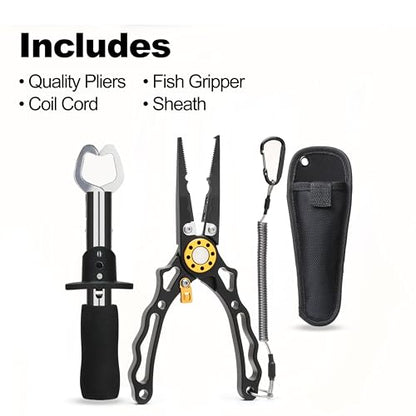 7.5 Inch Fishing Pliers and Gripper, Cuts Braided and Fluorocarbon Lines, Hook Remover, Split Ring Multifunctional Fishing Pliers for Ocean Fishing, Fly Fishing, Ice Fishing Tool, Gift for Fishermen
