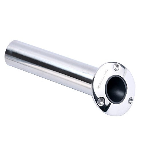 (Set of 2) Amarine-Made Heavy Duty Stainless Steel 316 Deluxe Rod Holders with Drain, Flush Mount Fishing Rod Pole Holders, 30 Degree | Polished Heavy Duty Stainless Steel, Directed Drain Prevents Boat Hull Water Damage, Long Service Life, Low Replacement