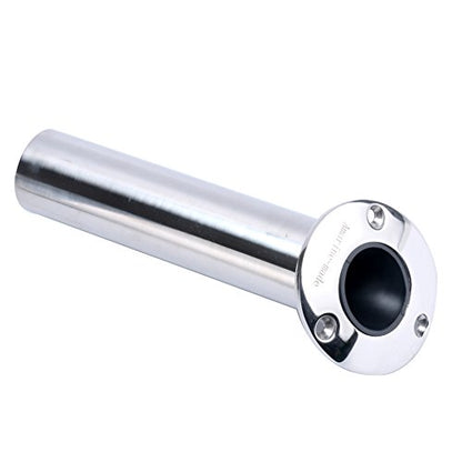 (Set of 2) Amarine-Made Heavy Duty Stainless Steel 316 Deluxe Rod Holders with Drain, Flush Mount Fishing Rod Pole Holders, 30 Degree | Polished Heavy Duty Stainless Steel, Directed Drain Prevents Boat Hull Water Damage, Long Service Life, Low Replacement