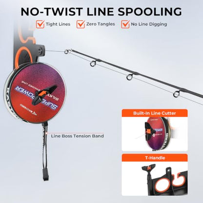 KastKing SafeGuard LS Horizontal Fishing Rod Rack with Line Spooler – Wall or Ceiling Mount, Holds 6 Rods & Combos in 18", No-Twist Fishing Rod Holder with Spooler & Cutter (Spinning & Baitcasting) - color: B:Upgraded w/ Spooler, 1 Pack(store 6 rods)