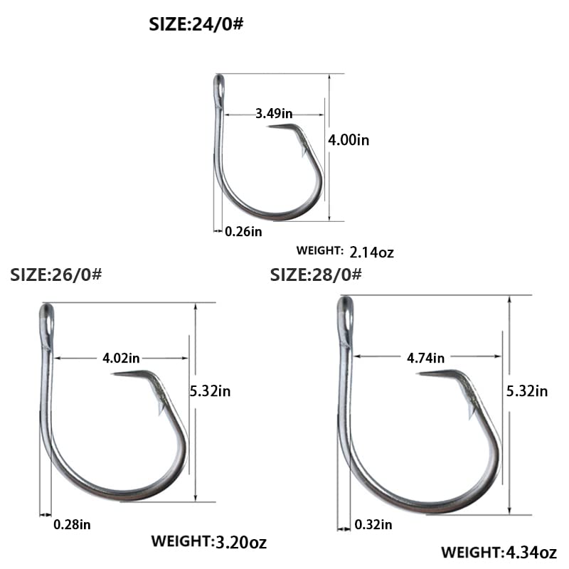 Super Giant Fishing Hook 24/0-28/0 Forged in-line Circle Hooks Shark & Swordfish &Tuna Hook Stainless Steel Big Game Hook Saltwater - size: Size 28/0-Pack of 2
