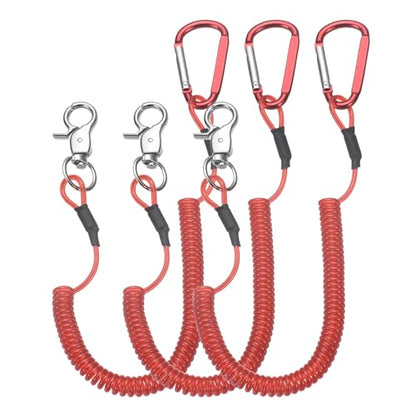 PATIKIL Fishing Lanyard, (39.37" Length, Red) (3Pcs), Retractable Coiled Tether Anti-Lost Rope Coiled with Carabiners and 360° Rotatable Hook, Suit for - Fishing/Hunting/Hiking/Boating - color: Red, size: 39.37"