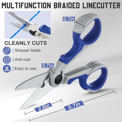 Honoson 2 Pcs 5.7" Fishing Scissors Braided Line Cutters Fishing Heavy Duty 3cr13 Non Slip Serrated Edge Scissors Saltwater Freshwater Braid Multi Function Snips for Trimming (Blue Gray) - color: Blue Gray