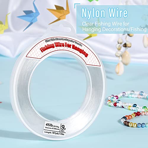 Clear Fishing Wire, Acejoz 656FT Fishing Line Clear Invisible Hanging Wire Strong Nylon String Supports 40 Pounds for Balloon Garland Hanging Decorations - style: 0.5mm, 558ft, 45lb