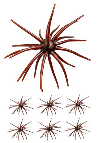 Tentacle Creature Lure Sea Urchin Soft Bait 3.6" & 4.3" TPE Lures 10/6-Pack, Natural Sinking Micro-Vibration for Crappie Bluegill Perch Bass Trout, Compatible Jig Heads Treble Hooks - color: Flash Brown, size: L-6pcs