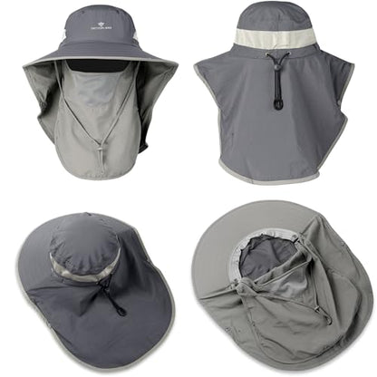 Fishing Hat, Men's Sun Hat, Anti-UV Sun Protection Wide Brim Fisherman Hat with Neck & Face Flap Cover, XL - color: Dark Gray, size: Large-X-Large