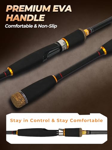 Jenseits 7FT Fishing Rod, 24T Carbon Fiber Telescopic & 4-Piece Travel Rod, Spin and Cast Options, Stainless Steel Guides with Ceramic Inserts, for Bass, Trout, Catfish, Freshwater & Inshore Fishing - size: Spin-6ft-Medium-Fast