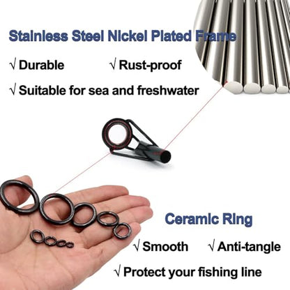 FishTrip Rod Tip Repair Kit, 20/60/70/90/230pcs Fishing Rod Tips Replacement Kit Stainless Steel Ceramic Guides Ring Fishing Pole Eyelets Repair Kit - color: G_30pcs Repair Kit