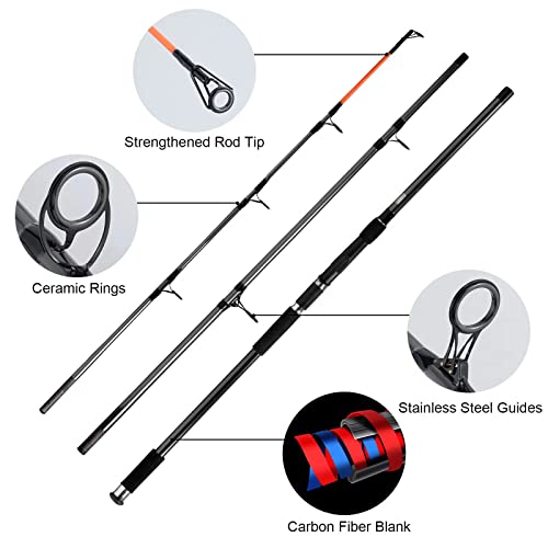 Dr.Fish Surf Fishing Rod and Reel Combos Saltwater Fishing Gear Set 12ft Surf Rod 10000 Reel Offshore Inshore Casting Pole Beach Casting Spinning Pole Kit Equipment Set Striper Pompano Flounder - color: Black Fishing Rod