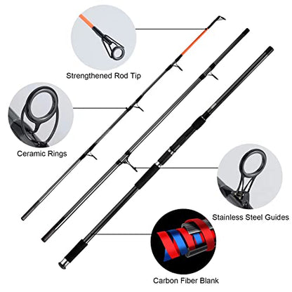 Dr.Fish Surf Fishing Rod and Reel Combos Saltwater Fishing Gear Set 12ft Surf Rod 10000 Reel Offshore Inshore Casting Pole Beach Casting Spinning Pole Kit Equipment Set Striper Pompano Flounder - color: Black Fishing Rod