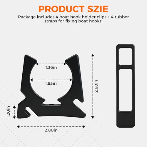 ETZ Boat Hook Holder Replacement for SOF-LOC, 4 Pack | Fits 3/4" to 2" Diameter, Black Rubber, Quick Release Oar & Pole Clips, For Gaff, Paddle, Anchor, Boat Net, Marine Grade