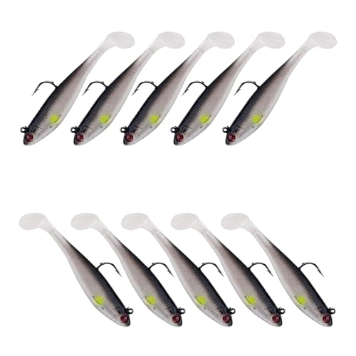Fishing Bait Paddle Tail Swimbaits 10pcs FS/RE-13 | Soft Plastic,with Jig Heads,Bass Lures,for Freshwater Saltwater,Fishing Trout,Crappie Lures - color: Black, size: 0.21oz