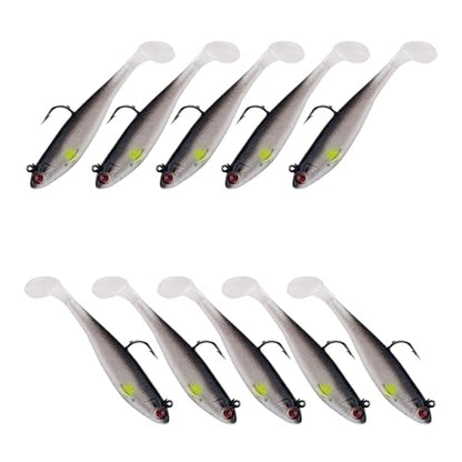 Fishing Bait Paddle Tail Swimbaits 10pcs FS/RE-13 | Soft Plastic,with Jig Heads,Bass Lures,for Freshwater Saltwater,Fishing Trout,Crappie Lures - color: Black, size: 0.21oz