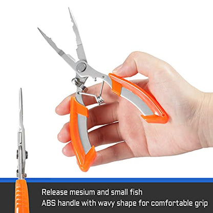 Fishing Pliers Needle & Bent Nose Stainless Steel Hook Remover Fishing scissors Fishings Line Cutter Split Ring Pliers Braid Cutter Multi-purpose Fishings Plier with Sheath and Lanyard