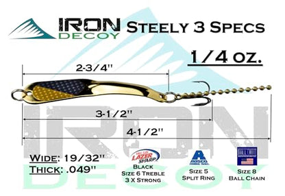 IRON DECOY Steely Fishing Lure Spoon, Casting, Trolling, Jigging, Ice, Lake, River, Stream, Freshwater, Trout, Bass, Walleye, Salmon, Crappie, Pike - color: Gold Light Blue, size: 1/4 OZ