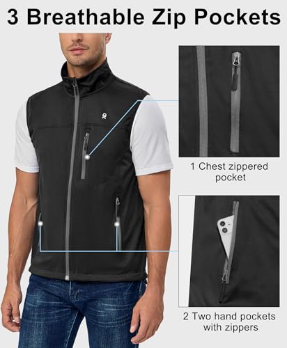 Little Donkey Andy Men's Lightweight Softshell Vest, Windproof Sleeveless Jacket for Running, Hiking, Cycling, Golf - color: Pure Black, size: XX-Large