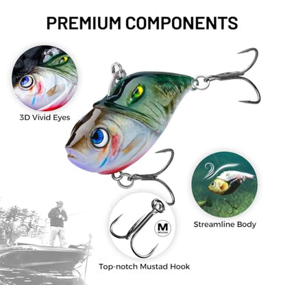 HANDING 3PCS Rattling Lipless Crankbait, Bass Fishing Lure for Freshwater and Saltwater, Fast Sinking, Mustad Hook, Angler's Gift, for Crappie Trout, 3/8oz, 1/2oz and 1oz - color: A3-2.2in 1/2oz