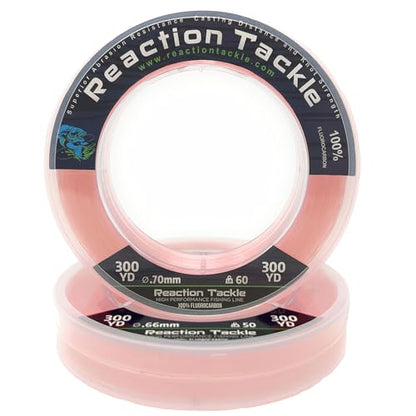 Reaction Tackle 100% Pure Fluorocarbon Fishing Line - High Strength, Abrasion-Resistant, Fast-Sinking, Virtually Invisible - Saltwater and Freshwater Leader Line - color: Pink, size: 20lb (50 Yards)