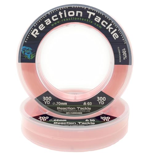 Reaction Tackle 100% Pure Fluorocarbon Fishing Line - High Strength, Abrasion-Resistant, Fast-Sinking, Virtually Invisible - Saltwater and Freshwater Leader Line - color: Pink, size: 17lb (50 Yards)