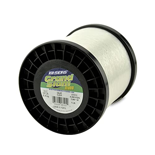 HI-SEAS Grand Slam Monofilament Fishing Line - Strong & Abrasion Resistant in Clear, Pink, Green, Smoke Blue, Fluorescent Yellow Freshwater & Saltwater - 1 lb Spool - color: Clear, style: 12 Lb Test, 0.35 Mm Dia, 4360 Yd