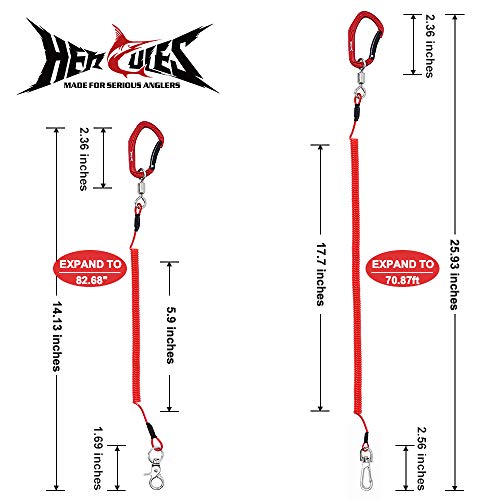 HERCULES M4 Fishing Lanyard, Fishing Pole Tether, Kayak Paddle Leash, Heavy Duty Retractable Coiled Lanyard for Fishing, Rods, Pliers, Boating, Paddles, Kayak - color: Pack of 2 Red (17.7" Plus, 5.9")