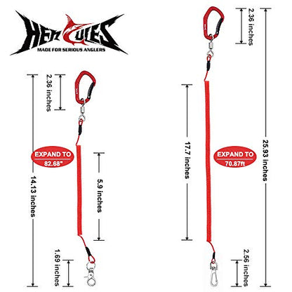 HERCULES M4 Fishing Lanyard, Fishing Pole Tether, Kayak Paddle Leash, Heavy Duty Retractable Coiled Lanyard for Fishing, Rods, Pliers, Boating, Paddles, Kayak - color: Pack of 2 Red (17.7" Plus, 5.9")