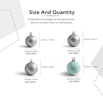 Lead Free Fishing Weights Sinkers 20g-200g Coated Egg Sinkers Cannonball Weights Assorted Sizes Bag and Fishing Weights Assortment Box Non-Lead Fishing Weights Saltwater Freshwater - style: Assortment Kit-20pcs
