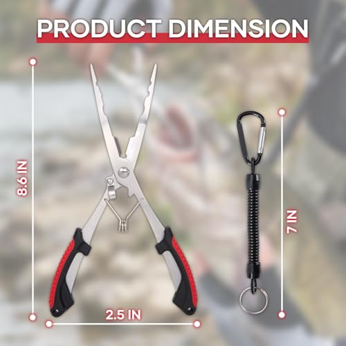 Saltwater Fishing Pliers - Stainless Steel Needle Nose Pliers, Hook Remover & Line Cutter with Non-Slip Handle, Fishing Tool for Freshwater & Saltwater