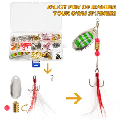 Fishing Lure Spinnerbait Kit with Tackle Box, 8 Pcs/10 Pcs Bass Trout Perch Salmon Hard Metal Rooster Tail Fishing Lures Kit - color: 228 Pcs